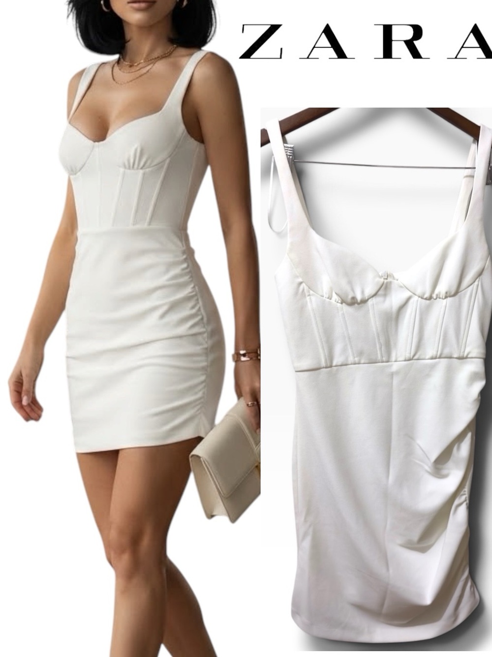 Zara | NWOT White Corset-Style Mini Dress (Size M)